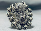 Impressive Native American Navajo Sterling Silver Buffalo Ring-Nativo Arts