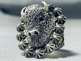 Impressive Native American Navajo Sterling Silver Buffalo Ring-Nativo Arts