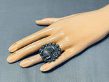 Impressive Native American Navajo Sterling Silver Buffalo Ring-Nativo Arts
