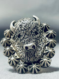 Impressive Native American Navajo Sterling Silver Buffalo Ring-Nativo Arts