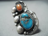 Impressive Vintage Native American Navajo Bisbee Turquoise Sterling Silver Ring Old-Nativo Arts