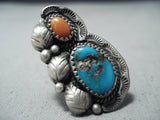 Impressive Vintage Native American Navajo Bisbee Turquoise Sterling Silver Ring Old-Nativo Arts