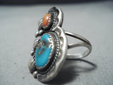 Impressive Vintage Native American Navajo Bisbee Turquoise Sterling Silver Ring Old-Nativo Arts