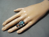 Impressive Vintage Native American Navajo Bisbee Turquoise Sterling Silver Ring Old-Nativo Arts