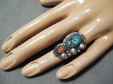 Impressive Vintage Native American Navajo Bisbee Turquoise Sterling Silver Ring Old-Nativo Arts