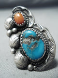 Impressive Vintage Native American Navajo Bisbee Turquoise Sterling Silver Ring Old-Nativo Arts