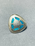 Impressive Vintage Native American Navajo Blue Gem Turquoise Sterling Silver Tie Tac-Nativo Arts