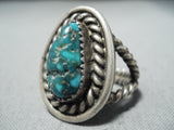 Impressive Vintage Native American Navajo Blue Green Turquoise Sterling Silver Ring-Nativo Arts