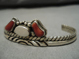 Impressive Vintage Native American Navajo Coral Sterling Silver Teisted Rope Bracelet-Nativo Arts