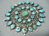 Impressive Vintage Native American Navajo Kingman & Royston Turquoise Sterling Silver Pin Old-Nativo Arts