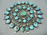 Impressive Vintage Native American Navajo Kingman & Royston Turquoise Sterling Silver Pin Old-Nativo Arts