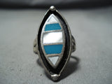 Impressive Vintage Native American Navajo Kingman Turquoise Sterling Silver Ring Old-Nativo Arts