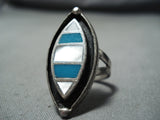 Impressive Vintage Native American Navajo Kingman Turquoise Sterling Silver Ring Old-Nativo Arts