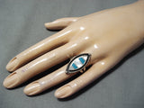 Impressive Vintage Native American Navajo Kingman Turquoise Sterling Silver Ring Old-Nativo Arts
