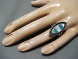 Impressive Vintage Native American Navajo Kingman Turquoise Sterling Silver Ring Old-Nativo Arts