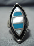Impressive Vintage Native American Navajo Kingman Turquoise Sterling Silver Ring Old-Nativo Arts