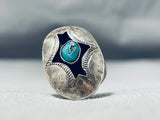 Impressive Vintage Native American Navajo Kingman Turquoise Sterling Silver Shadowbox Ring-Nativo Arts