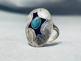 Impressive Vintage Native American Navajo Kingman Turquoise Sterling Silver Shadowbox Ring-Nativo Arts