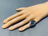 Impressive Vintage Native American Navajo Kingman Turquoise Sterling Silver Shadowbox Ring-Nativo Arts