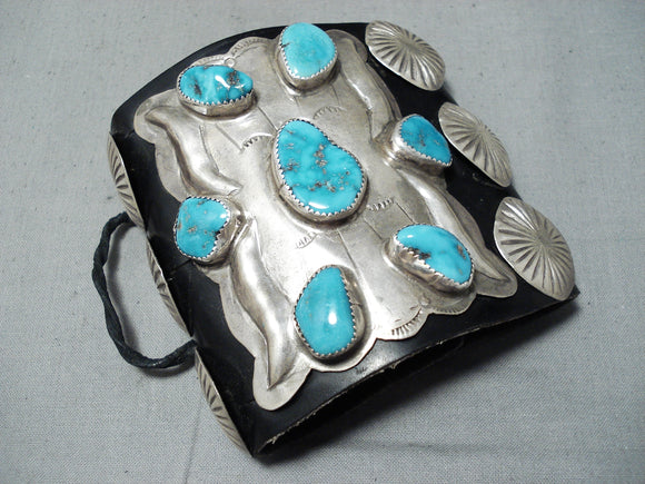 Impressive Vintage Native American Navajo Morenci Turquoise Sterling Silver Bowguard-Nativo Arts