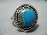 Impressive Vintage Native American Navajo Pilot Mountain Turquoise Sterling Silver Ring Old-Nativo Arts