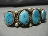 Impressive Vintage Native American Navajo Thick Rope Turquoise Sterling Silver Bracelet Old-Nativo Arts