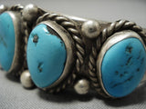 Impressive Vintage Native American Navajo Thick Rope Turquoise Sterling Silver Bracelet Old-Nativo Arts