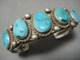 Impressive Vintage Native American Navajo Thick Rope Turquoise Sterling Silver Bracelet Old-Nativo Arts