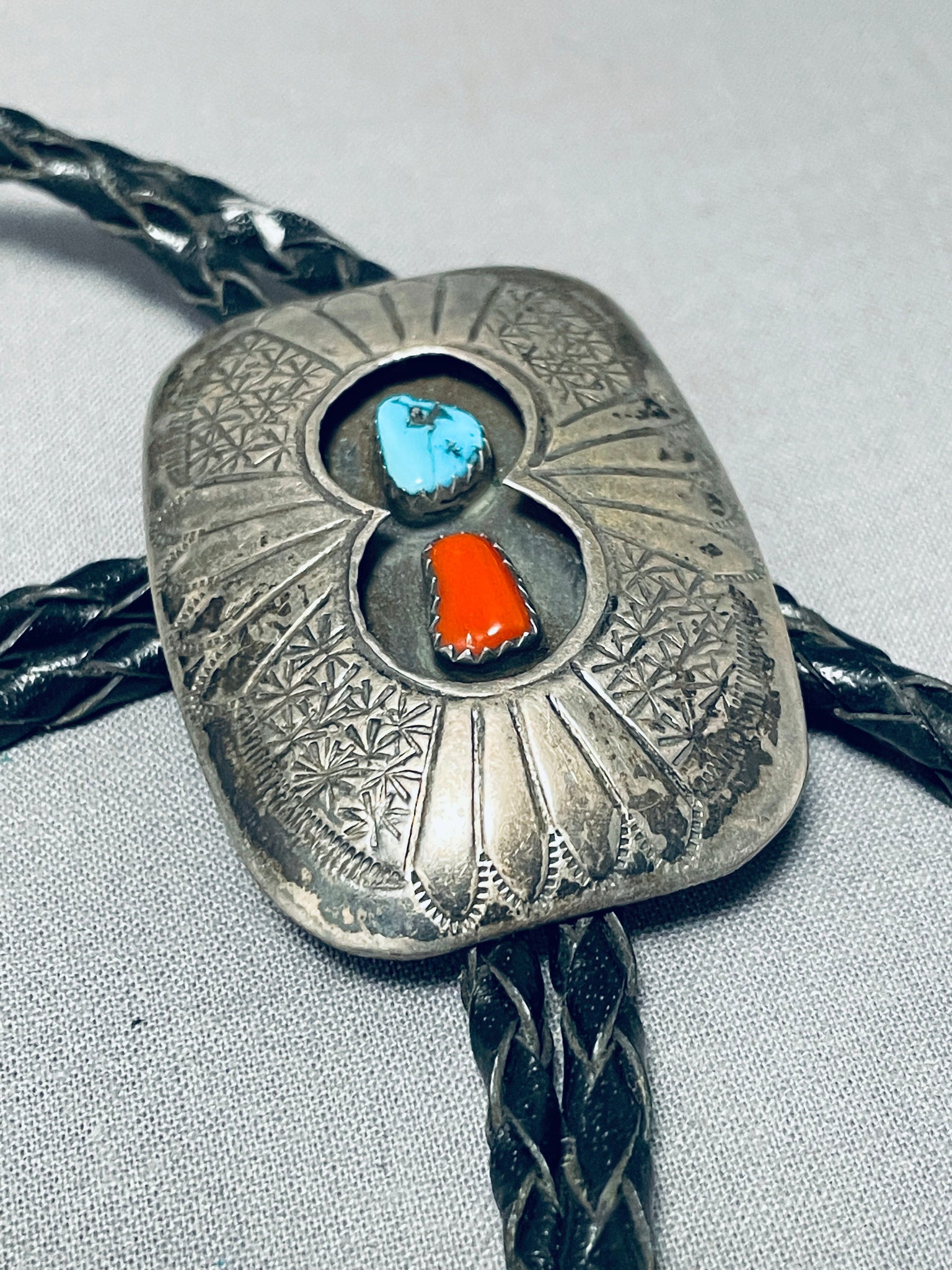 Impressive Vintage Native American Navajo Turquoise & Coral Sterling S ...