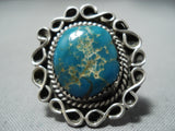 Impressive Vintage Native American Navajo Turquoise Mountain Turquoise Sterling Silver Ring-Nativo Arts