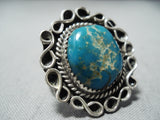 Impressive Vintage Native American Navajo Turquoise Mountain Turquoise Sterling Silver Ring-Nativo Arts