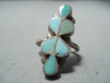 Impressive Vintage Native American Zuni Blue Gem Turquoise Sterling Silver Ring-Nativo Arts