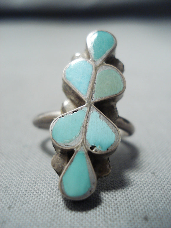 Impressive Vintage Native American Zuni Blue Gem Turquoise Sterling Silver Ring-Nativo Arts