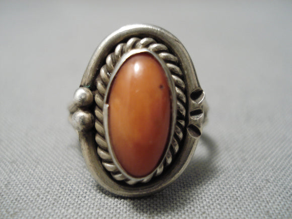 Impressive Vintage Navajo Coral Sterling Silver Native American Ring Old-Nativo Arts