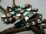 Impressive Vintage Zuni Native American Coral Turquoise Sterling Silver Bolo Tie-Nativo Arts