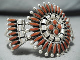Incomparable Native American Zuni Coral Sterling Silver Bracelet-Nativo Arts
