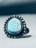 Incredible Earlier Vintage Native American Navajo Blue Turquoise Sterling Silver Ring Old-Nativo Arts