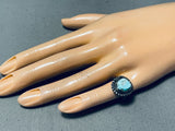 Incredible Earlier Vintage Native American Navajo Blue Turquoise Sterling Silver Ring Old-Nativo Arts
