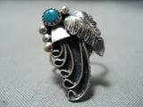 Incredible Intricate Vintage Native American Navajo Turquoise Sterling Silver Swirl Ring-Nativo Arts