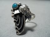 Incredible Intricate Vintage Native American Navajo Turquoise Sterling Silver Swirl Ring-Nativo Arts
