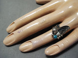 Incredible Intricate Vintage Native American Navajo Turquoise Sterling Silver Swirl Ring-Nativo Arts