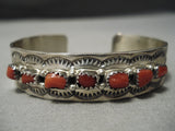 Incredible Jerry Bahe Vintage Native American Navajo Coral Sterling Silver Bracelet-Nativo Arts