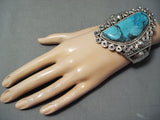 Incredible Native American Navajo Huge Blue Diamond Turquoise Sterling Silver Bracelet-Nativo Arts