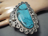 Incredible Native American Navajo Huge Blue Diamond Turquoise Sterling Silver Bracelet-Nativo Arts