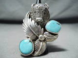 Incredible San Felipe Old Kingman Turquoise Sterling Silver Buffalo Ring-Nativo Arts
