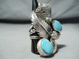 Incredible San Felipe Old Kingman Turquoise Sterling Silver Buffalo Ring-Nativo Arts