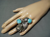 Incredible San Felipe Old Kingman Turquoise Sterling Silver Buffalo Ring-Nativo Arts