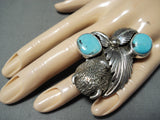 Incredible San Felipe Old Kingman Turquoise Sterling Silver Buffalo Ring-Nativo Arts