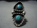 Incredible Vintage Native American Jewelry Navajo Chain Link Sterling Silver Turquoise Ring Old-Nativo Arts