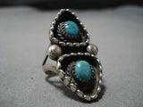 Incredible Vintage Native American Jewelry Navajo Chain Link Sterling Silver Turquoise Ring Old-Nativo Arts